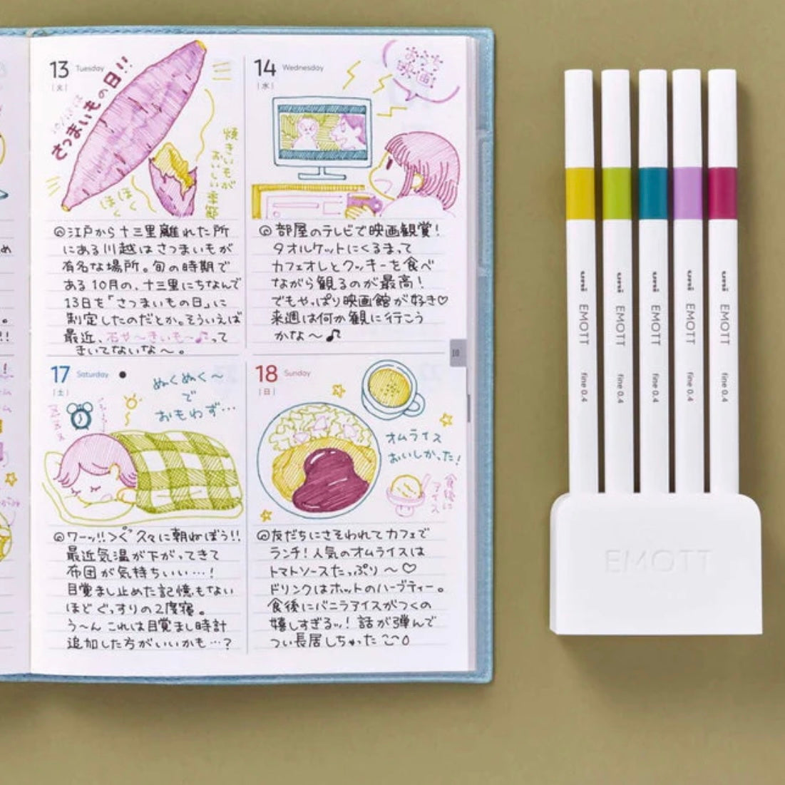 Emott 5 Color Fineliner Marker Set - No.11 Midnight Color - niconeco zakkaya